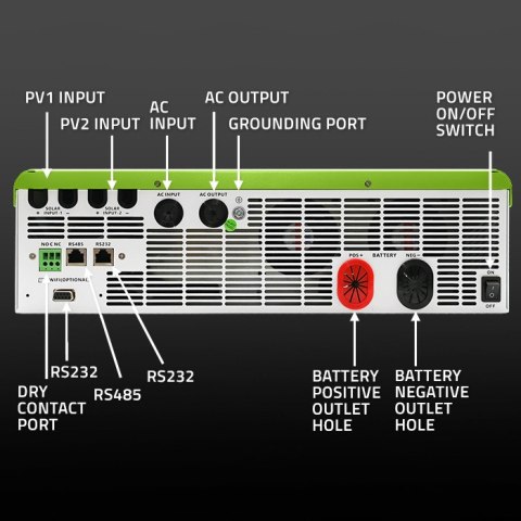Qoltec Hybrydowy inwerter solarny Off-Grid 11000W | 160A | 48V | MPPT | BMS | Sinus | opcja Wi-Fi | Power Factor 1.0