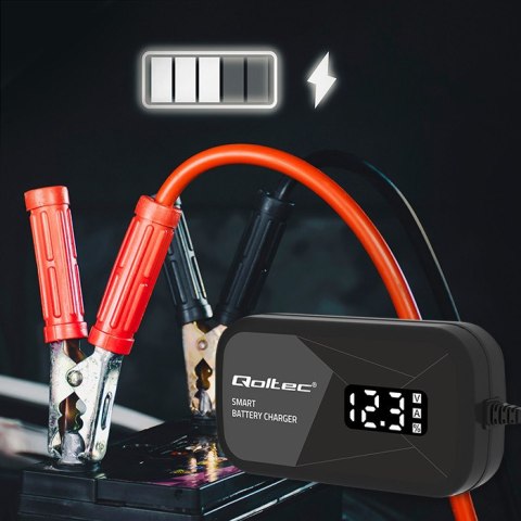 Qoltec Inteligentna mikroprocesorowa ładowarka 12V | 2A | Prostownik do akumulatora AGM GEL | LCD