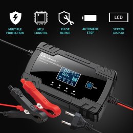Qoltec Inteligentna mikroprocesorowa ładowarka 12V 8A | 24V 4A| Prostownik z funkcją naprawy do akumulatora AGM GEL | LCD