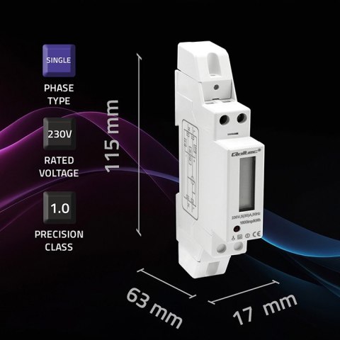 Qoltec Jednofazowy elektroniczny licznik | miernik zużycia energii na szynę DIN | 230V | 30A | LCD | 1P