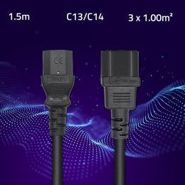 Qoltec Kabel zasilający do UPS | IEC C13/C14 | 3x1.0mm² | 1.5m