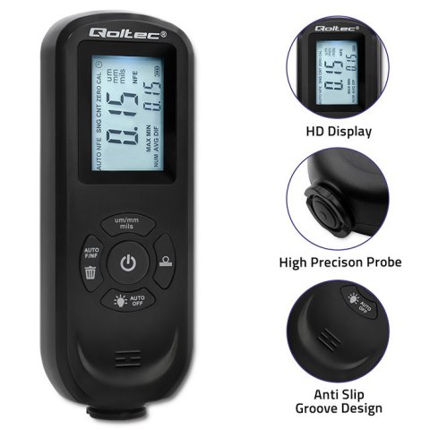 Qoltec Miernik grubości lakieru z podświetlanym bocznym wyświetlaczem LCD | 0 ~ 2000um