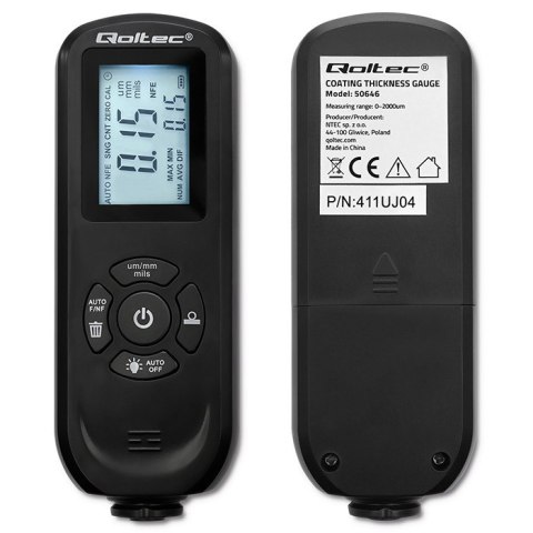 Qoltec Miernik grubości lakieru z podświetlanym bocznym wyświetlaczem LCD | 0 ~ 2000um