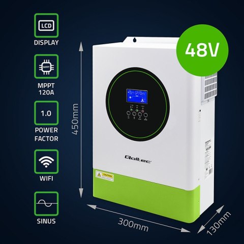 Qoltec Modularny Hybrydowy inwerter solarny Off-Grid 6200W | 120A | 48V | MPPT | do 12 jednostek | BMS | Sinus | opcja Wi-Fi | P