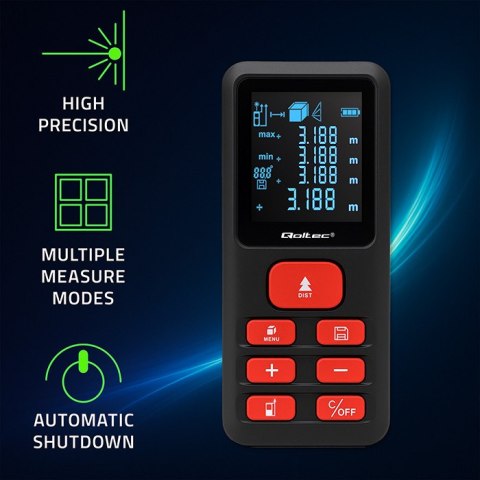 Qoltec Precyzyjny cyfrowy dalmierz laserowy z elektroniczną poziomicą | podświetlany LCD | 120m