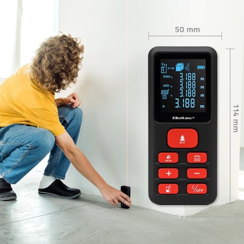 Qoltec Precyzyjny cyfrowy dalmierz laserowy z elektroniczną poziomicą | podświetlany LCD | 120m