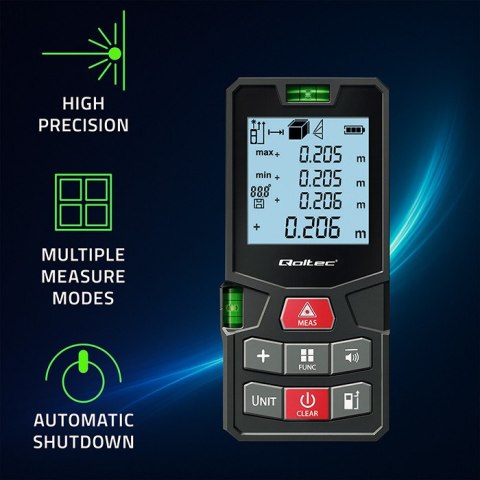 Qoltec Precyzyjny cyfrowy dalmierz laserowy z poziomicą | podświetlany LCD | 120m