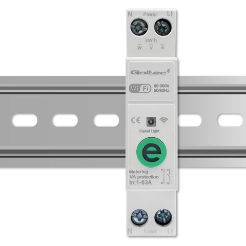 Qoltec Przekaźnik 63A na szynę DIN z licznikiem energii elektrycznej | eWeLink od Sonoff | Wi-Fi | Dioda LED