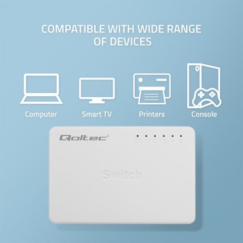 Qoltec SWITCH Przełącznik sieciowy 5 x port RJ45 | 1000Mbps | Fast Ethernet | LAN