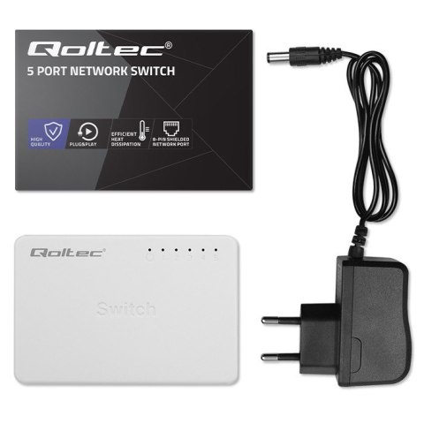 Qoltec SWITCH Przełącznik sieciowy 5 x port RJ45 | 1000Mbps | Fast Ethernet | LAN