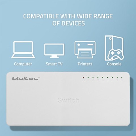 Qoltec SWITCH Przełącznik sieciowy 8 x port RJ45 | 1000Mbps | Fast Ethernet | LAN