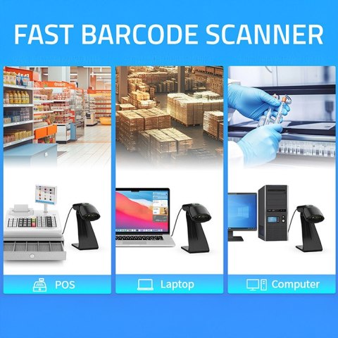 Qoltec Skaner czytnik kodów kreskowych + stojak na skaner | 1D | USB