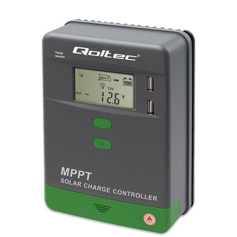 Qoltec Solarny regulator ładowania MPPT z czujnikiem temperatury 40A |12V / 24V | LCD | 2 x USB | Bluetooth | APP | GEL | LiFePO