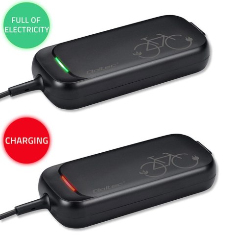 Qoltec Szybka Ładowarka do roweru skutera elektrycznego 36V | 42V | 2A | 5.5*2.1 | wodoodporna +kabel zasilający