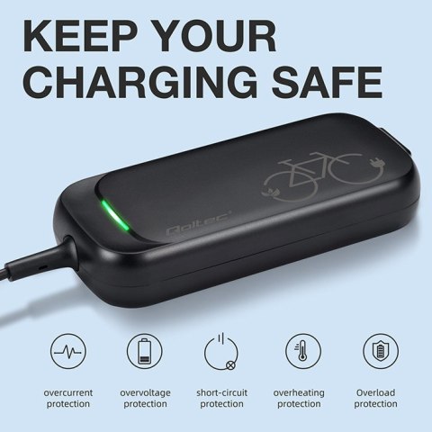 Qoltec Szybka Ładowarka do roweru skutera elektrycznego 36V | 42V | 2A | 5.5*2.5 | wodoodporna +kabel zasilający