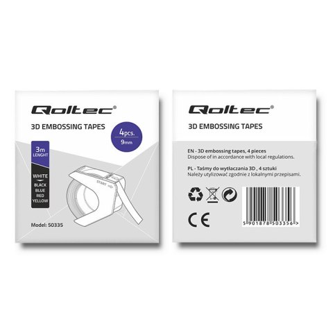 Qoltec Zastaw 4 Taśm 3D do wytłaczarki DYMO Omega | 9mm*3m | 4 kolory | samoprzylepna