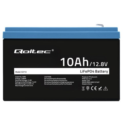 Qoltec Akumulator LiFePO4 Litowo-Żelazowo-Fosforanowy | 12.8V | 10Ah | 128Wh | BMS