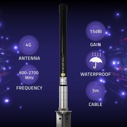 Qoltec Antena 4G LTE | 15dBi | dookólna | zewnętrzna | SMA | włókno szklane