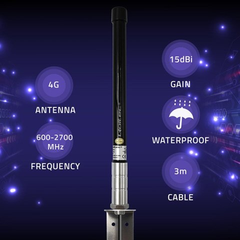 Qoltec Antena 4G LTE | 15dBi | dookólna | zewnętrzna | SMA | włókno szklane