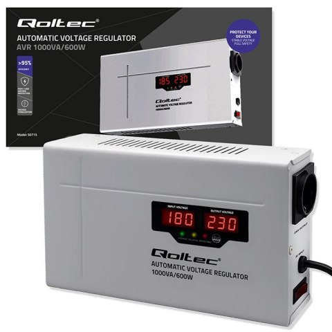 Qoltec Automatyczny Stabilizator napięcia AVR 1000VA | Compact | Toroidalny transformator