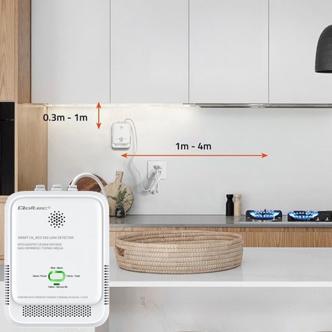 Qoltec Certyfikowany Czujnik wycieku gazu ziemnego i tlenku węgla (czadu) | detektor CH4 CO | żywotność sensora 5 lat | alarm 8