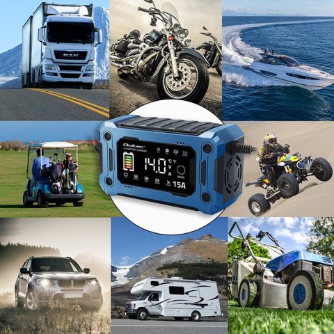 Qoltec Inteligentna mikroprocesorowa ładowarka 12V 15A | Prostownik z funkcją naprawy i podtrzymania zasilania podczas wymiany a