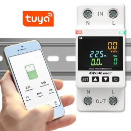 Qoltec Jednofazowy elektroniczny licznik watomierz | miernik zużycia energii | DIN35 | Zdalne sterowanie | Historia pomiaru | Wi