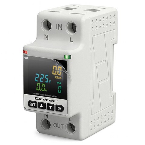 Qoltec Jednofazowy elektroniczny licznik watomierz | miernik zużycia energii | DIN35 | Zdalne sterowanie | Historia pomiaru | Wi