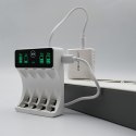 Qoltec Ładowarka do akumulatorków Ni-MH typu R03 AAA R6 AA | LCD | Kabel USB-C | Biała