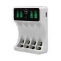 Qoltec Ładowarka do akumulatorków Ni-MH typu R03 AAA R6 AA | LCD | Kabel USB-C | Biała