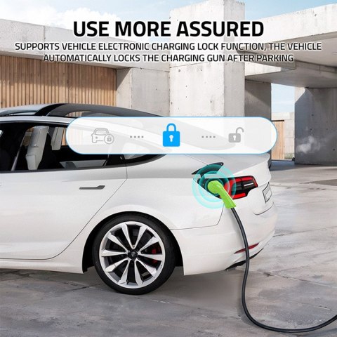 Qoltec Mobilna ładowarka do samochodu elektrycznego EV z regulacją 2w1 Typ2 | 3.5kW | 230V | LCD | LED | 5m