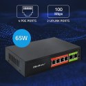Qoltec Przełącznik sieciowy SWITCH FAST Ethernet PoE | 4x RJ45 | 2x RJ45 Uplink | 65W | 10/100Mb/s