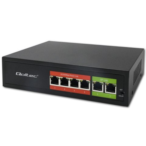 Qoltec Przełącznik sieciowy SWITCH FAST Ethernet PoE | 4x RJ45 | 2x RJ45 Uplink | 65W | 10/100Mb/s