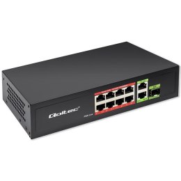 Qoltec Przełącznik sieciowy SWITCH FAST Ethernet PoE 8x RJ45 PoE 2x RJ45 Uplink 1x SFP | 120W | 1000 Mb