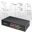 Qoltec Przełącznik sieciowy SWITCH FAST Ethernet PoE 8x RJ45 PoE 2x RJ45 Uplink 1x SFP | 120W | 1000 Mb