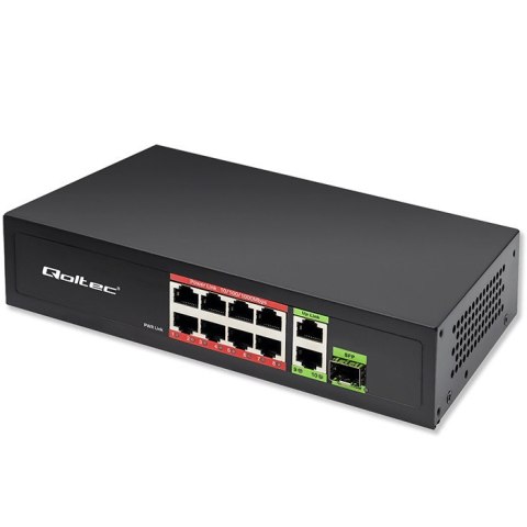 Qoltec Przełącznik sieciowy SWITCH FAST Ethernet PoE 8x RJ45 PoE 2x RJ45 Uplink 1x SFP | 120W | 1000 Mb