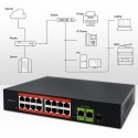 Qoltec Przełącznik sieciowy SWITCH Fast Ethernet PoE | 16x RJ45 10/100 Mb/s | 2x RJ45 Uplink 1000 Mb/s | 1x SFP 1000 Mb/s