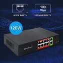 Qoltec Przełącznik sieciowy SWITCH Fast Ethernet PoE | 8x RJ45 | 2x RJ45 Uplink | 120W | 10/100 Mb/s
