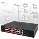 Qoltec Przełącznik sieciowy SWITCH Gigabit Ethernet PoE | 16x RJ45 | 2x RJ45 Uplink | 2x SFP | 1000Mb/s