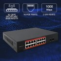 Qoltec Przełącznik sieciowy SWITCH Gigabit Ethernet PoE | 16x RJ45 | 2x SFP | 1000 Mb/s