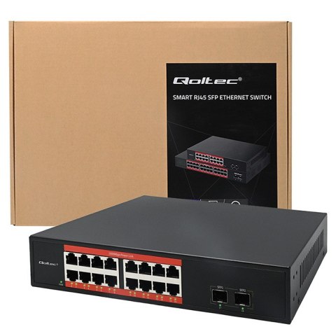Qoltec Przełącznik sieciowy SWITCH Gigabit Ethernet PoE | 16x RJ45 | 2x SFP | 1000 Mb/s
