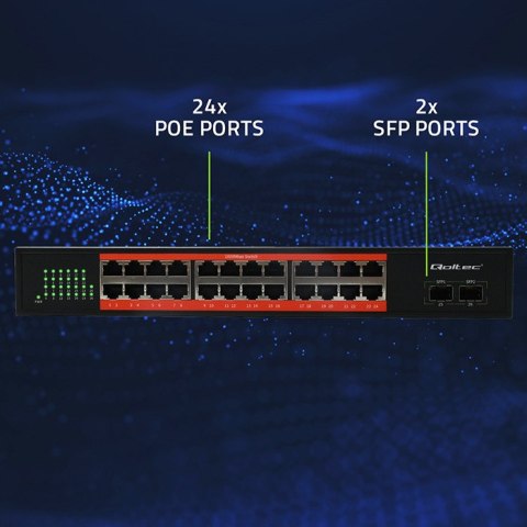 Qoltec Przełącznik sieciowy SWITCH Gigabit Ethernet PoE | 24x RJ45 | 2x SFP | 1000 Mb/s