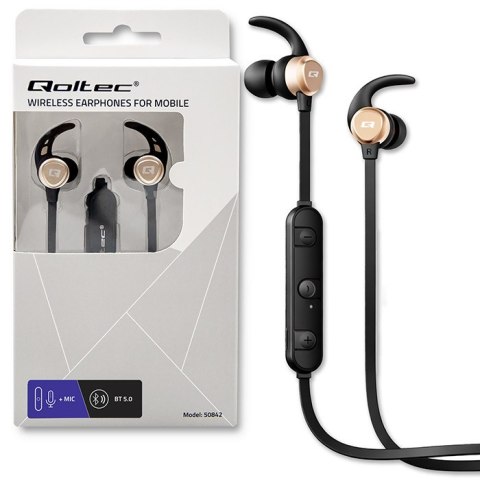 Qoltec Sportowe słuchawki bezprzewodowe BT 5.0 JL | magnetyczne | mikrofon | Czarne