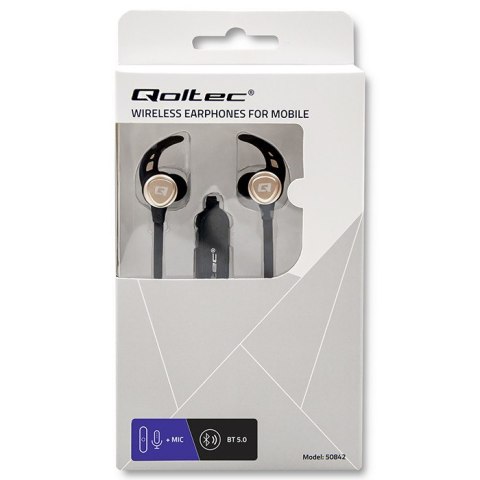 Qoltec Sportowe słuchawki bezprzewodowe BT 5.0 JL | magnetyczne | mikrofon | Czarne