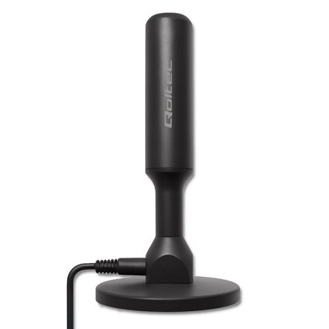 Qoltec Wewnętrzna Antena TV DVB-T2 ze wzmacniaczem sygnału i magnetyczną podstawą | 4K | 28dBi | 5m
