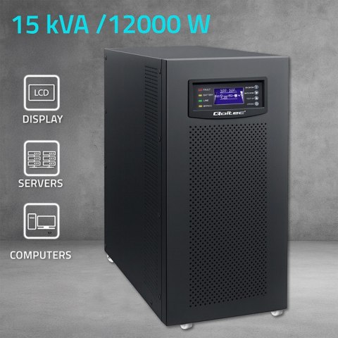 Qoltec Zasilacz awaryjny UPS 3 - fazowy | 15kVA | 12KW | LCD | EPO | SNMP | USB | On-line | High frequency