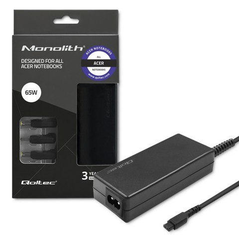 Qoltec Zasilacz specjalizowany do Acer 65W | SmartPlug | 3 wtyczki | +kabel zasilający