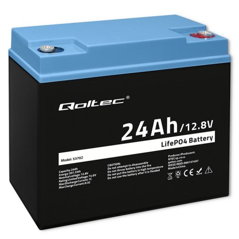 Qoltec Akumulator LiFePO4 Litowo-Żelazowo-Fosforanowy | 12.8V | 24Ah | 307.2Wh | BMS