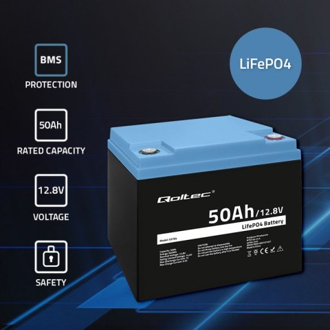 Qoltec Akumulator LiFePO4 Litowo-Żelazowo-Fosforanowy | 12.8V | 50Ah | 640Wh| BMS