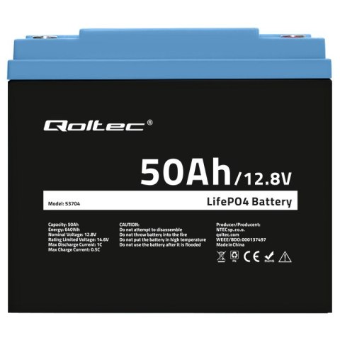 Qoltec Akumulator LiFePO4 Litowo-Żelazowo-Fosforanowy | 12.8V | 50Ah | 640Wh| BMS